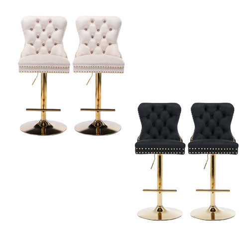 Adjustable Tufted Velvet Armless Bar Stools 2pcs