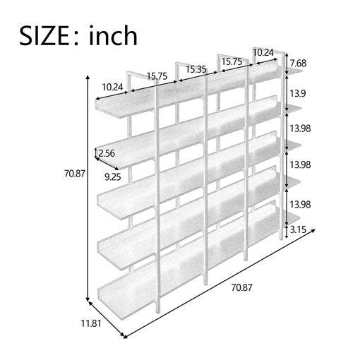 5-Tier Vintage Industrial Bookcase (White)