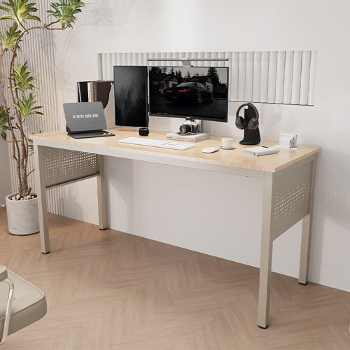 Office Desk with Metal Decor Panel (Beige)