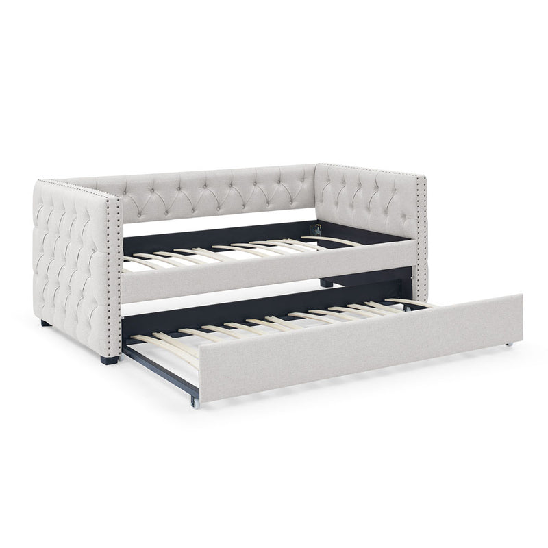 Twin Size Daybed with Trundle Tufted Sofa Bed