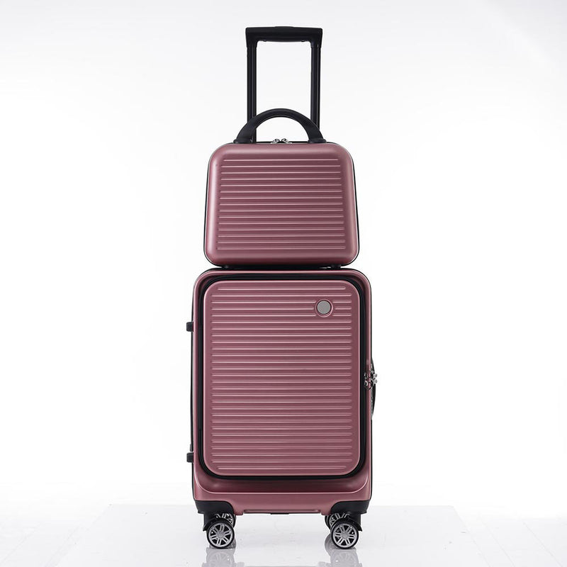 Front Open Luggage w/ Front Pocket & USB Port 20" (RoseGold)