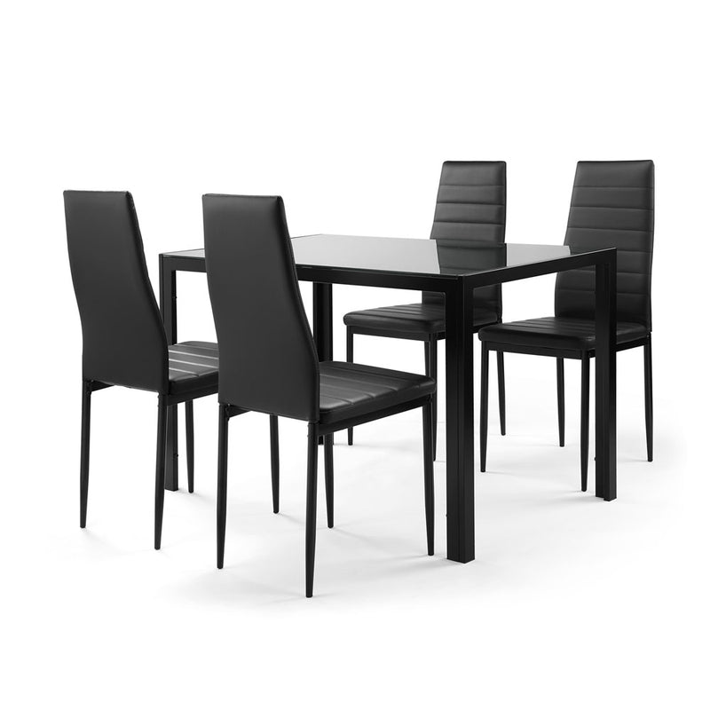 4-Seater Glass Dining Table & Chair Set (Black)