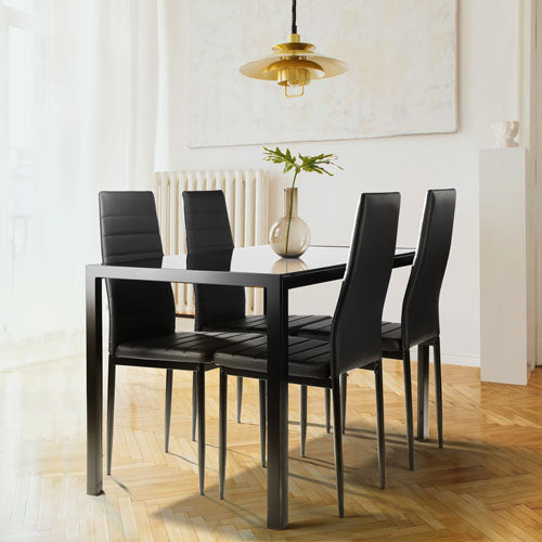 4-Seater Glass Dining Table & Chair Set (Black)