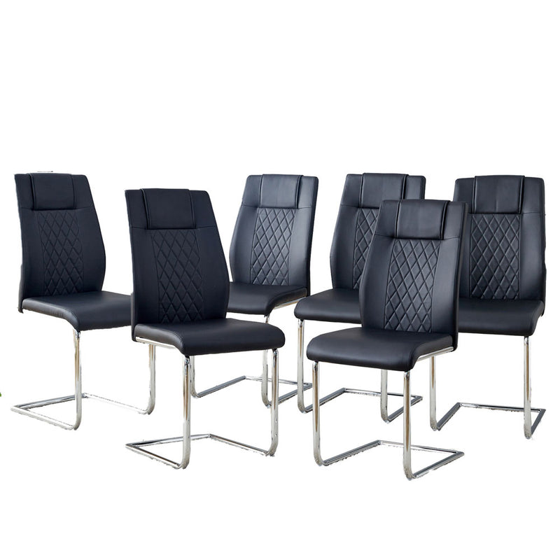 Grid High Back Dining Chair w/ Metal Base 6pc (Black/Silver)