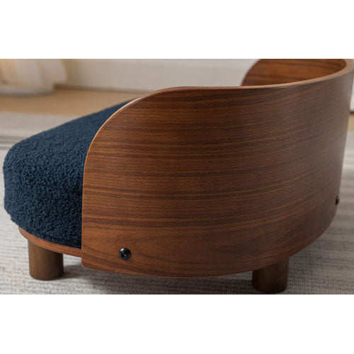 Scandinavian Walnut Wood Elevated Dog Bed (Dark Blue)