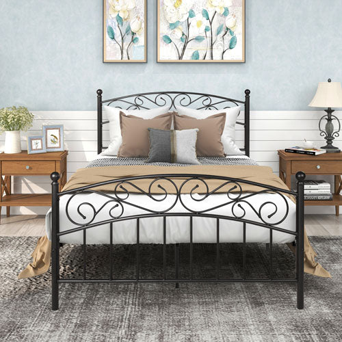 Heavy Duty Platform Bedframe with Vintage Head and Footboard