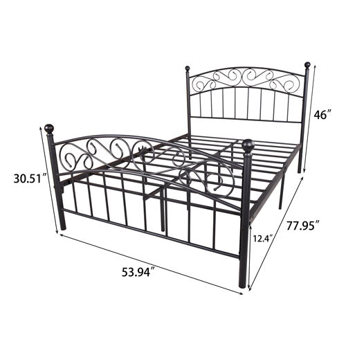 Heavy Duty Platform Bedframe with Vintage Head and Footboard