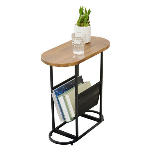 Acacia Oval Side Table with Magazine Storage