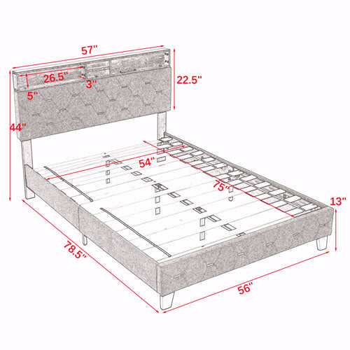 Full-Sized Bedframe with Upholstered Headboard (Grey)