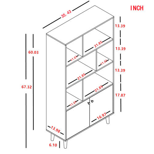 Wood Storage Cabinet with 3-Tier Open Shelf