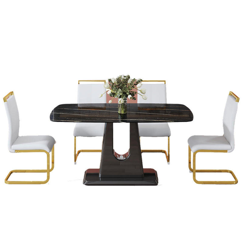 Marble Like Table & Gold Plated Dining Chair Set