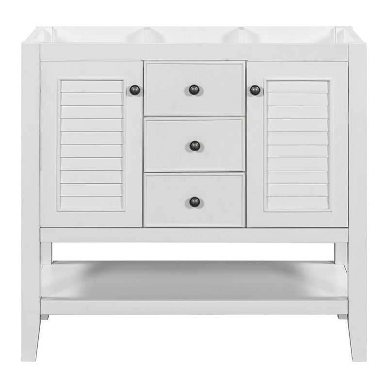 Bathroom Vanity Base w/ Cabinet, Drawer & Open Shelf (White)