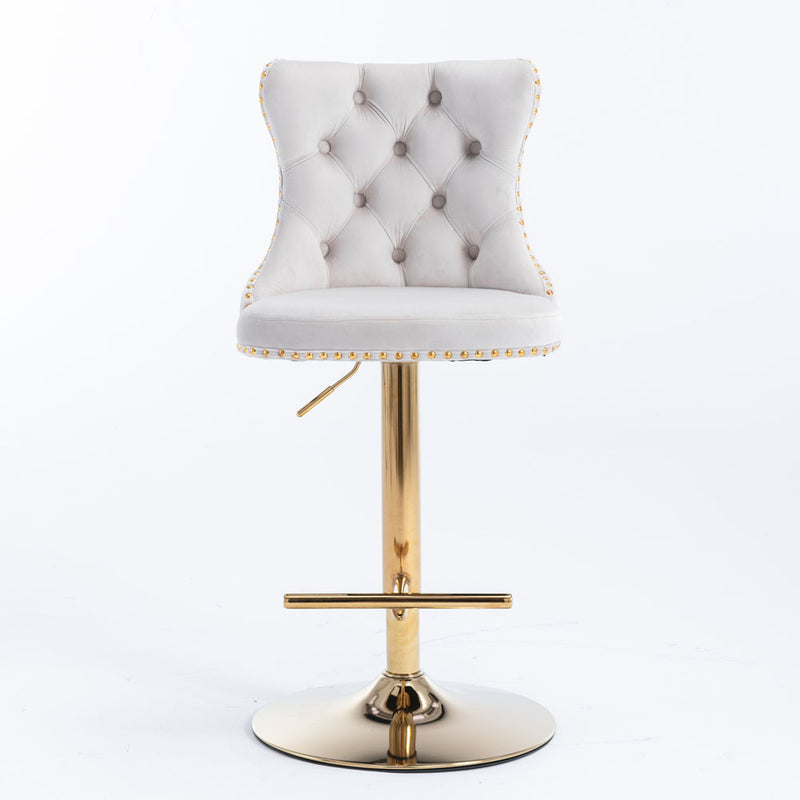 Tufted Velvet Armless Bar Stools w/ Gold Details 2pc