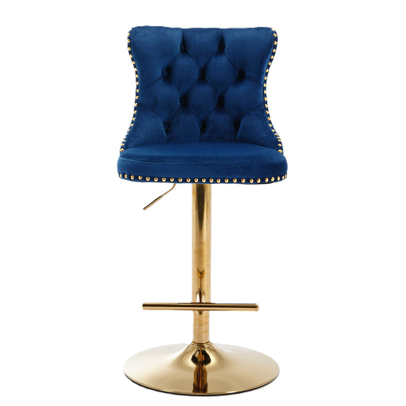 Tufted Velvet Armless Bar Stools w/ Gold Details 2pc