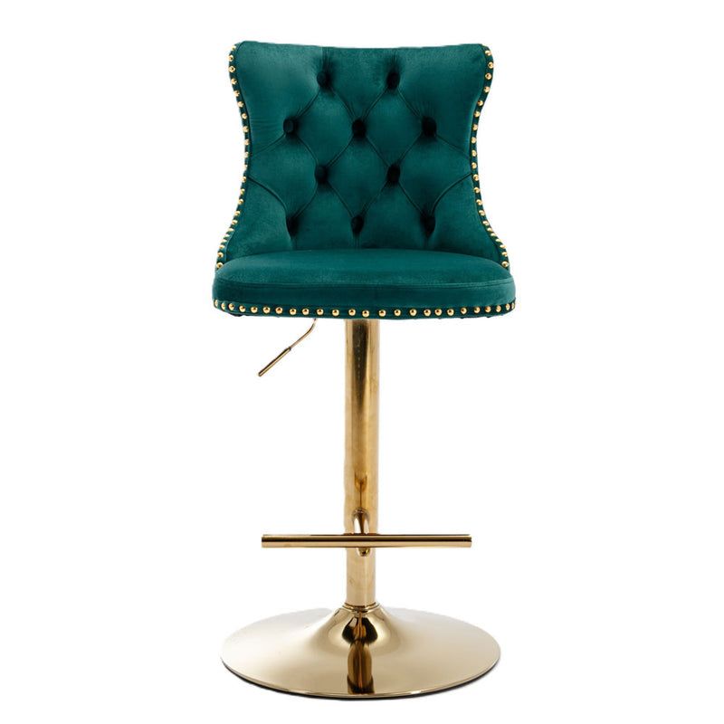 Tufted Velvet Armless Bar Stools w/ Gold Details 2pc