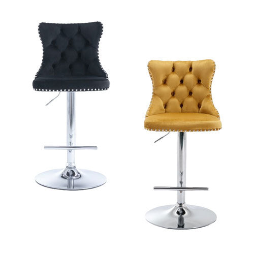 Tufted Velvet Armless Bar Stools w/ Chrome Details