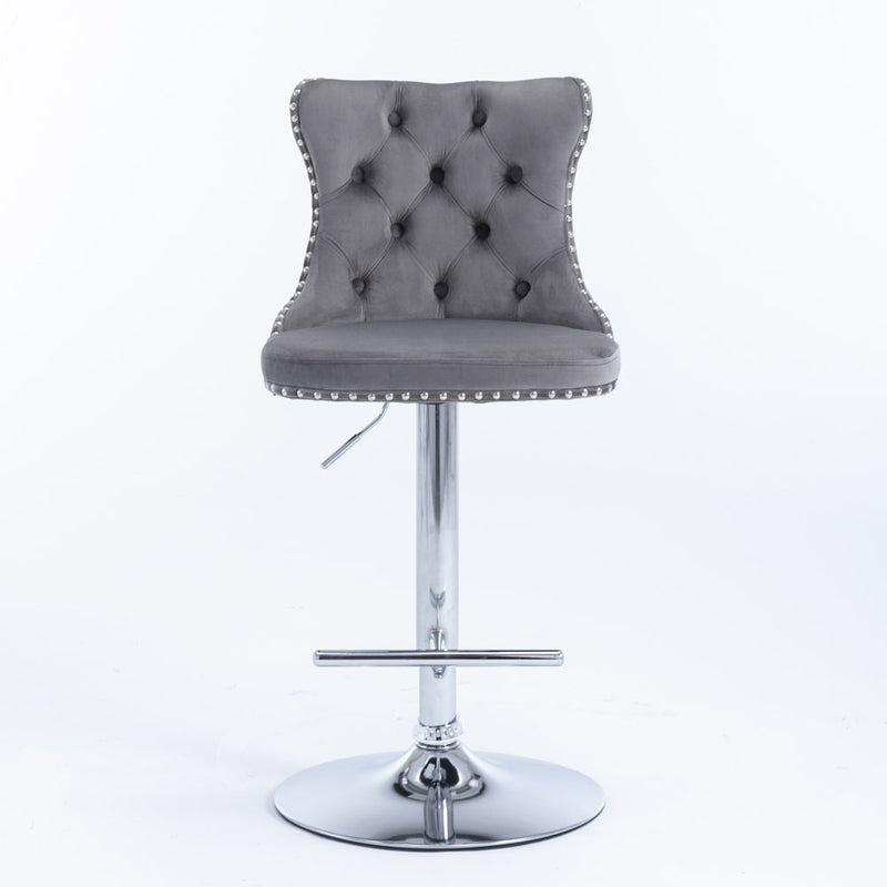 Tufted Velvet Armless Bar Stools w/ Chrome Details