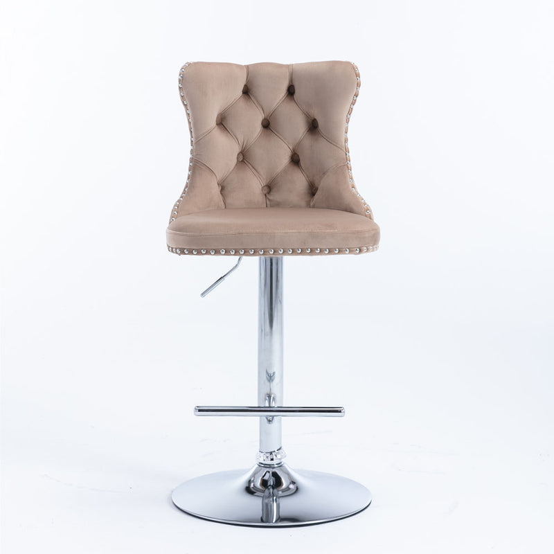 Tufted Velvet Armless Bar Stools w/ Chrome Details