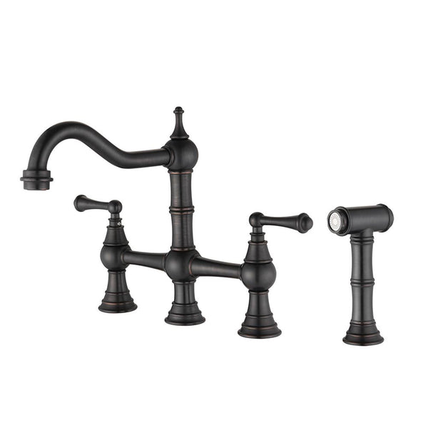 Centerset Bridge Kitchen Faucet with Brass Side Sprayer 8"