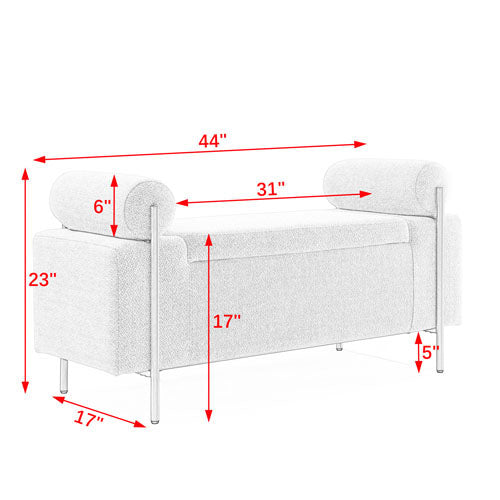 Upholstered Bench with Cylindrical Arms & Iron Legs (Green)