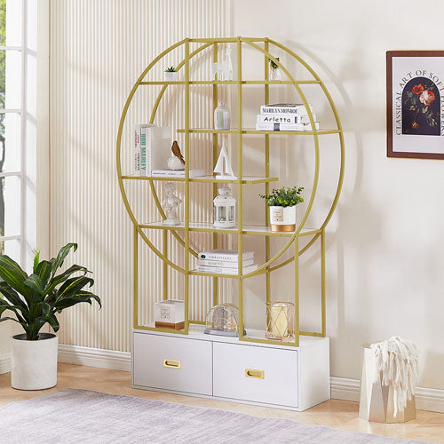 70.8-Inch Round Gold Frame Bookcase