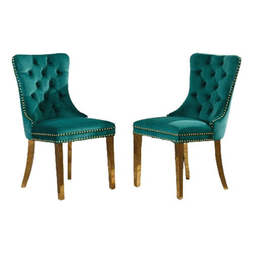 Tufted Velvet Chair with Stainless Golden Legs 2pcs