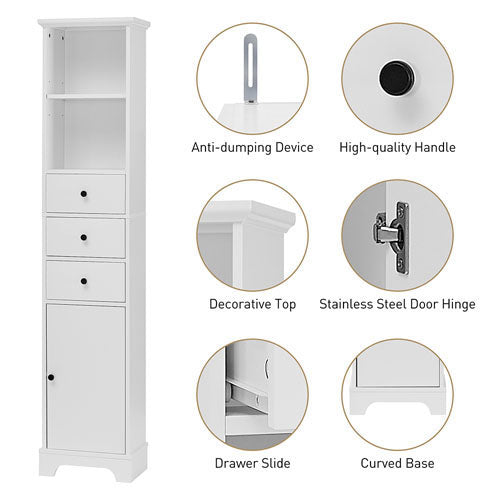 Freestanding Bathroom Cabinet with Adjustable Shelf (White)