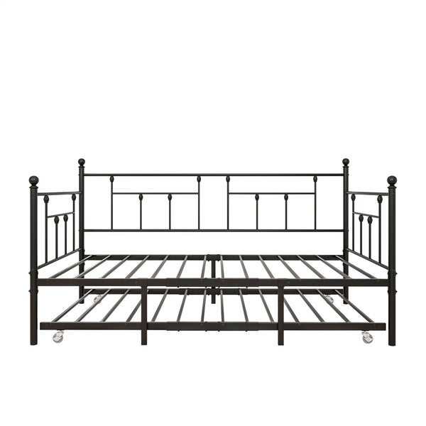 Twin-Sized Full Metal Pull-Out Daybed Bedframe with Trundle