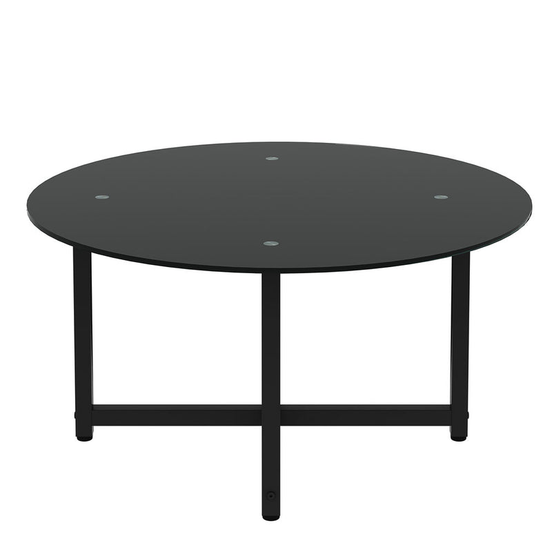 Modern Design Round Clear Glass Coffee Table 35.5'' (Black)