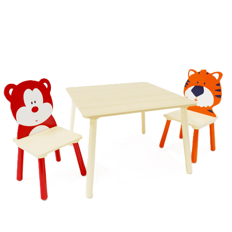 Animal Designed Kid's Wooden Table with 2 Chair Set