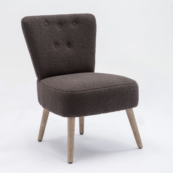 Armless Teddy Fabric Button Chair w/ Wooden Legs (Dark Grey)