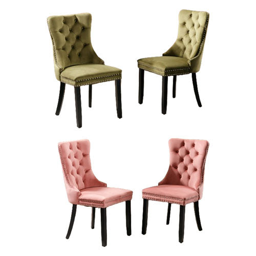 Tufted Velvet Chair with Wooden Legs 2pcs