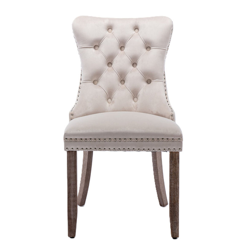 Tufted Velvet Chair with Wooden Legs 2pcs