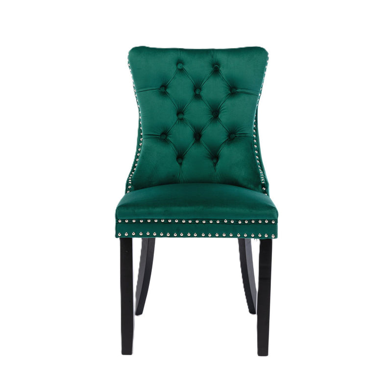 Tufted Velvet Chair with Wooden Legs 2pcs