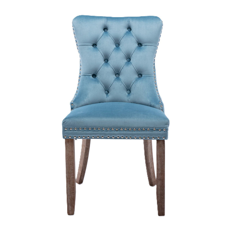 Tufted Velvet Chair with Wooden Legs 2pcs