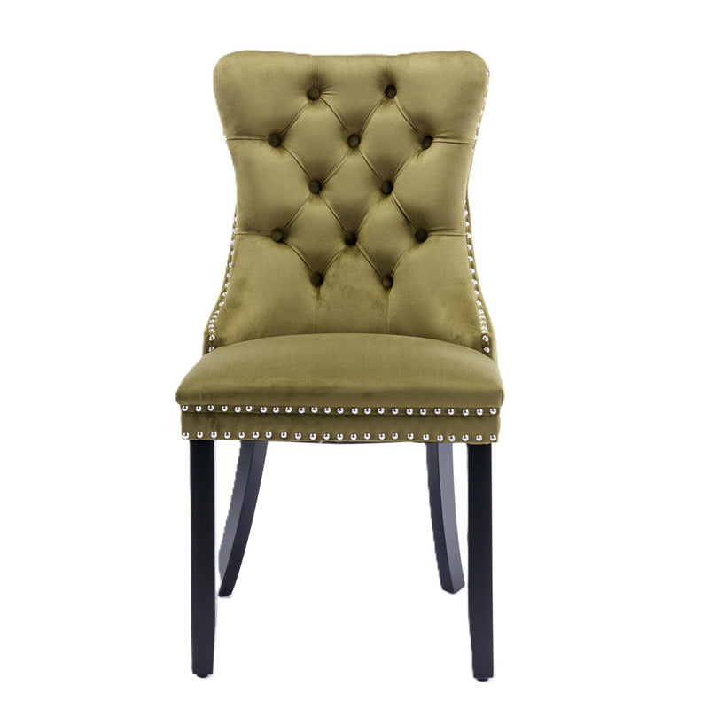 Tufted Velvet Chair with Wooden Legs 2pcs