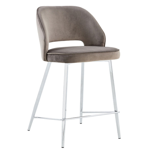 Velvet Dining Barstool w/ Anti Slip Metal Framed Legs (Grey)