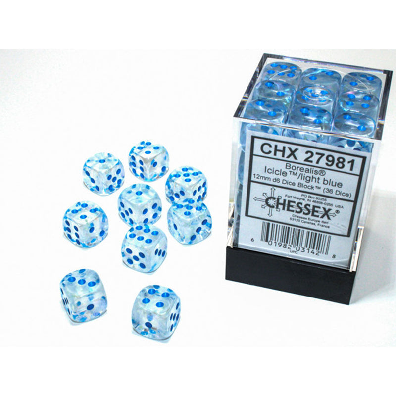  Bloque de dados luminosos Borealis Chessex D6 de 12 mm