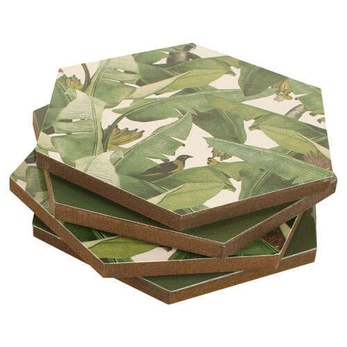 Lucaz Set of 4 Jungle Hexagon Coasters (11x9x6cm)