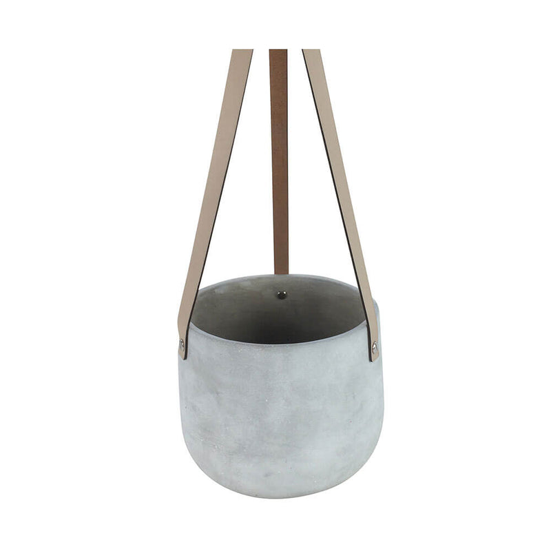 Lily Concrete Hanging Pot with PU Tan Straps