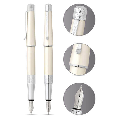 Cross Beverly Medium Nib Fountain Pen (White/Chrome)