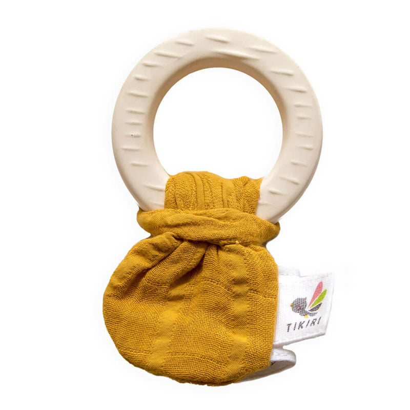 Tikiri Natural Rubber Teether with Muslin Tie