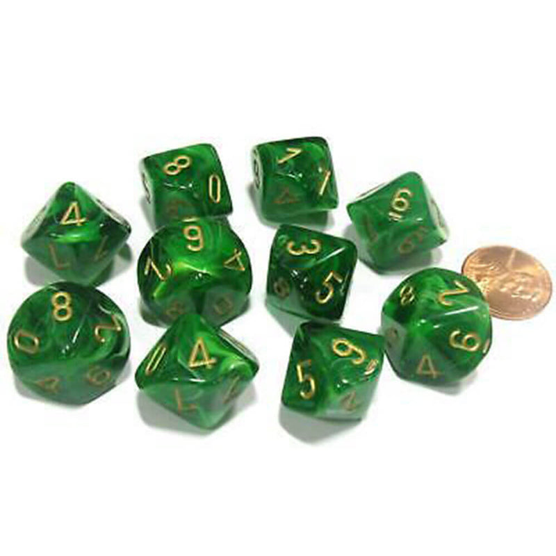 CHESSEX D10 Conjunto de vórtice de 10 moririos poliédricos