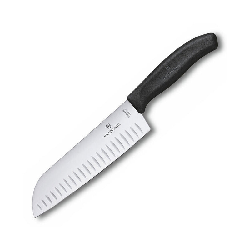  Cuchillo Santoku Estriado de Hoja Ancha 17cm (Negro)