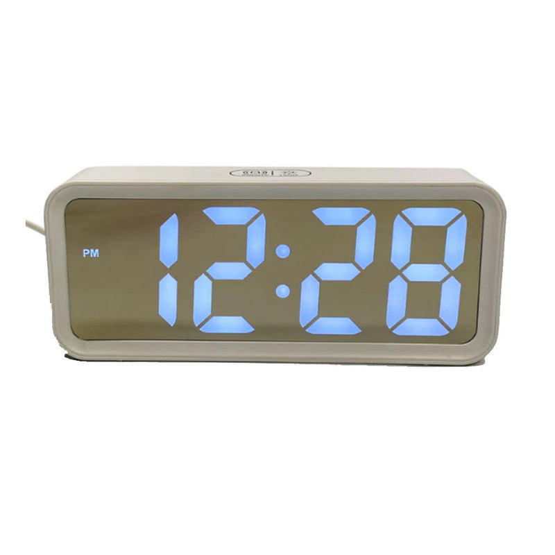 Mirrored Face USB Charging LED Alarm Clock 19cm