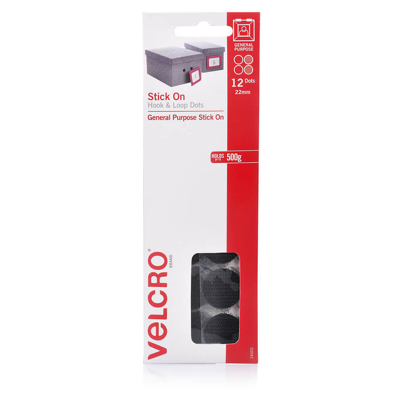  Puntos de velcro adhesivos con gancho y bucle de 22 mm (paq. de 12)